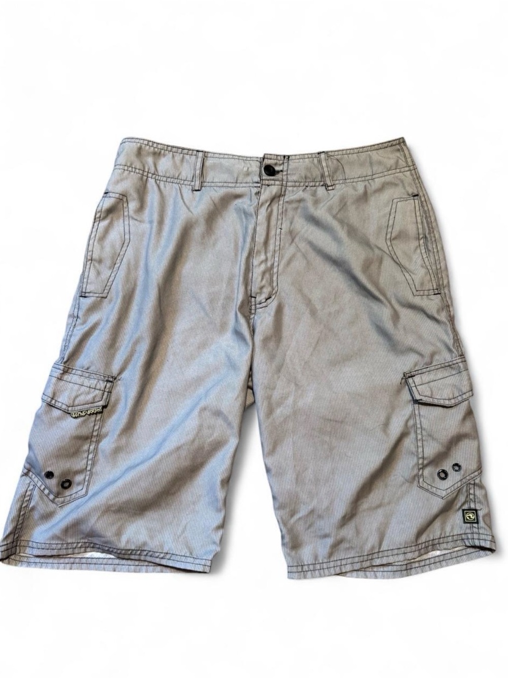 Vintage y2k Ocean Current Men's Gray Pin Stripe Cargo Skater Swim Trunks